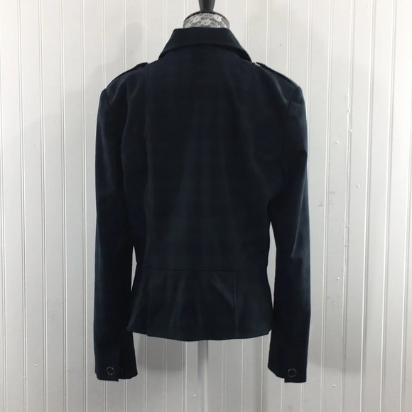 Cabi Hunter Green Navy Plaid Tartan Moto Zip Jacket Womens 8 - Picture 4 of 15